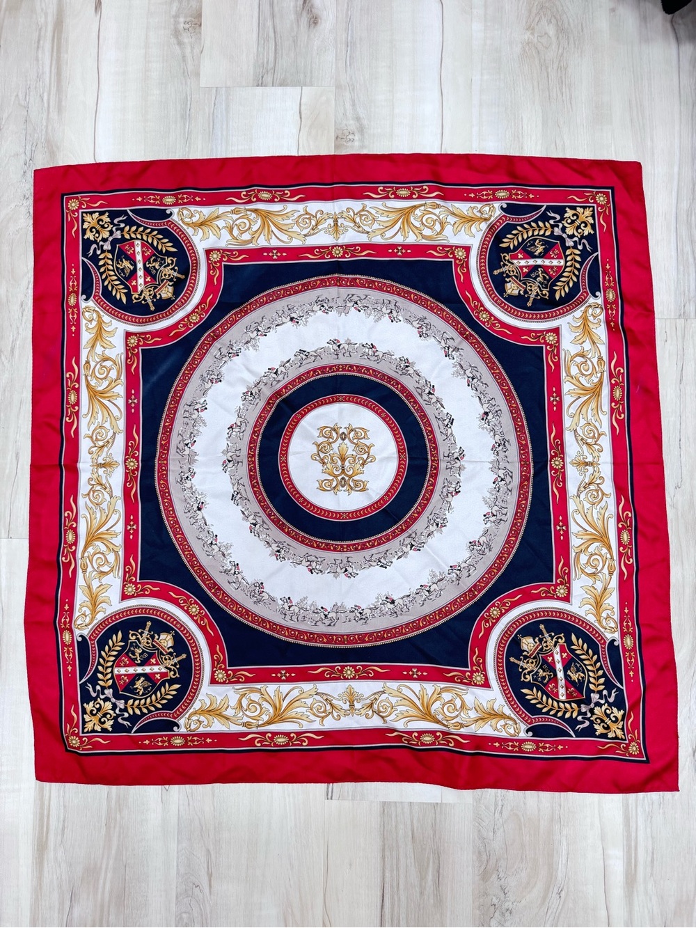 Vintage horse & Rider Polo Crest square scarf bag accessories red black gold